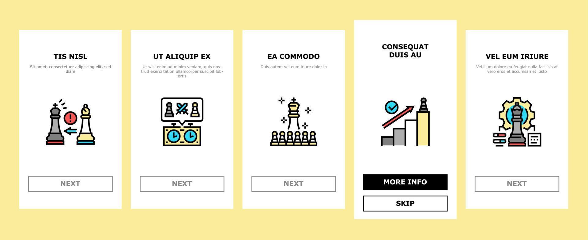 schack smart strategi spel figur onboarding ikoner uppsättning vektor