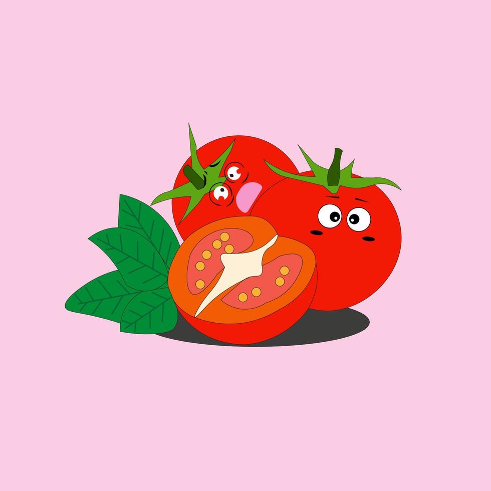 niedliche tomatenfrucht-karikaturillustration vektor