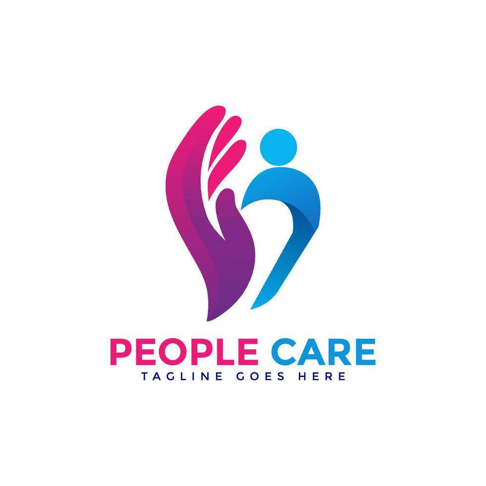 abstraktes People-Care-Logo. menschliches Symbol mit kreisförmigem Handsymbol. flache Vektor-Logo-Design-Vorlagenelemente. vektor