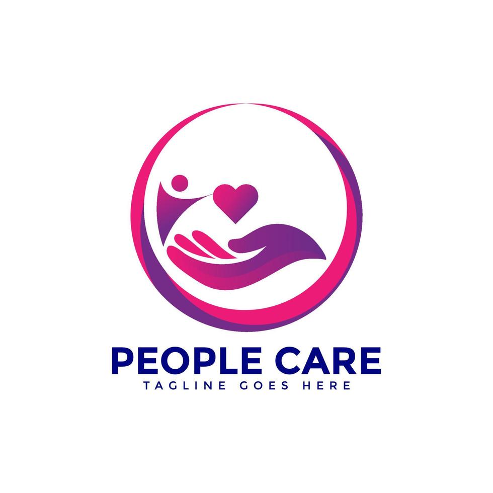 abstraktes People-Care-Logo. menschliches Symbol mit kreisförmigem Handsymbol. flache Vektor-Logo-Design-Vorlagenelemente. vektor