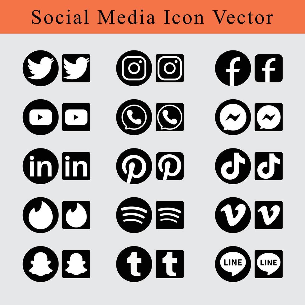 Social-Media-Icon-Set beliebter Anwendungen mit abgerundeten Ecken und Kreisen. Social-Media-Symbole moderne Designs für Ihr Design. Vektorset eps. vektor