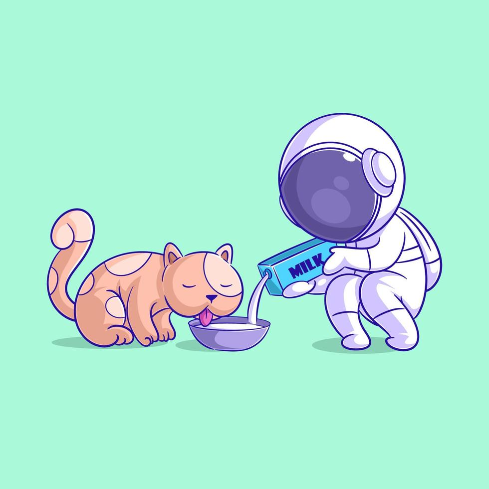 astronaut, der der katze milch gibt vektor