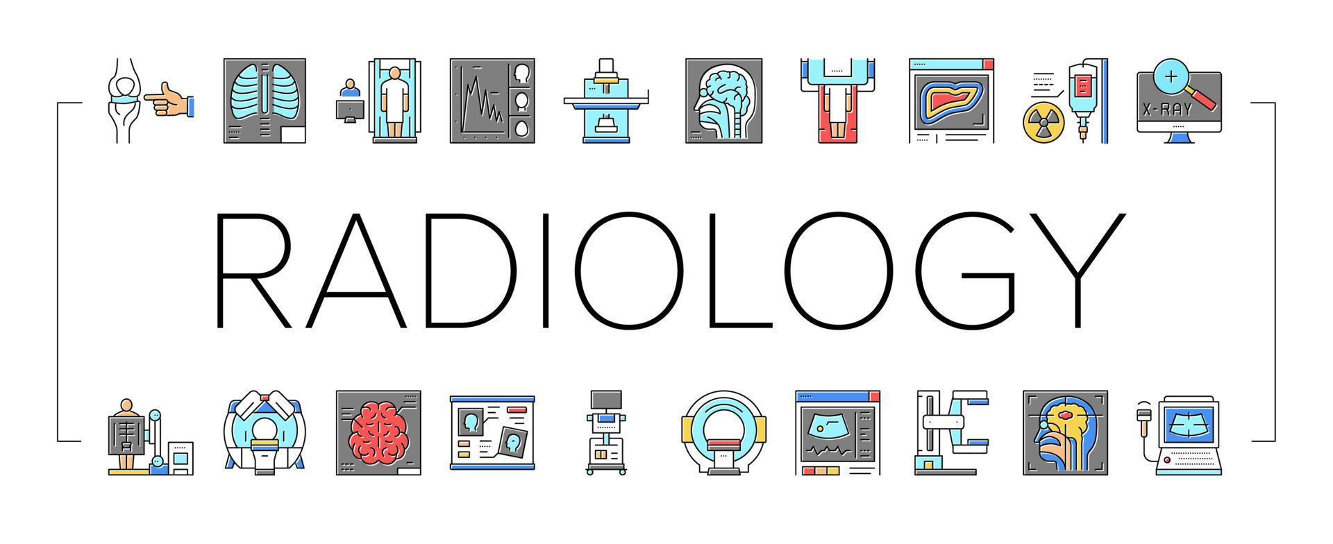 radiologi Utrustning samling ikoner uppsättning vektor illustration