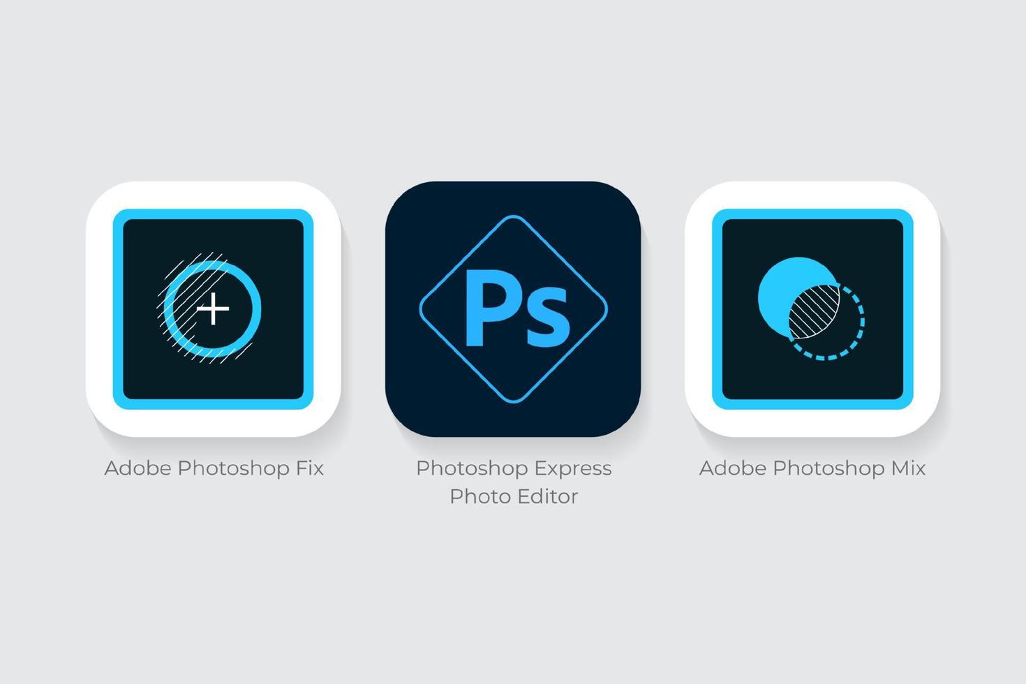 Adobe Photoshop Fix, Mix und Express-Fotoeditor-Logos vektor