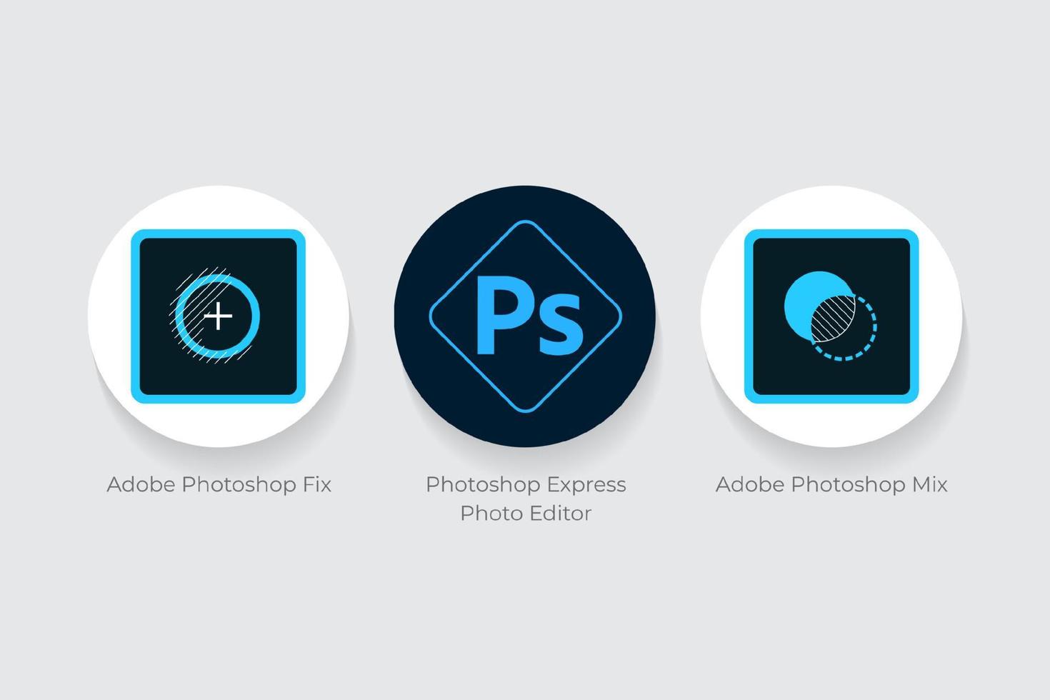 Adobe Photoshop Fix, Mix und Express-Fotoeditor-Logos vektor