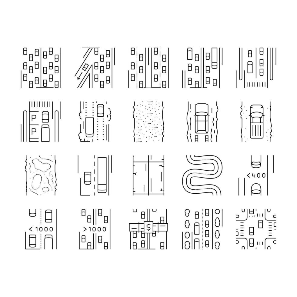 Straßenstadt- und Landstraßenikonen stellten Vektor ein