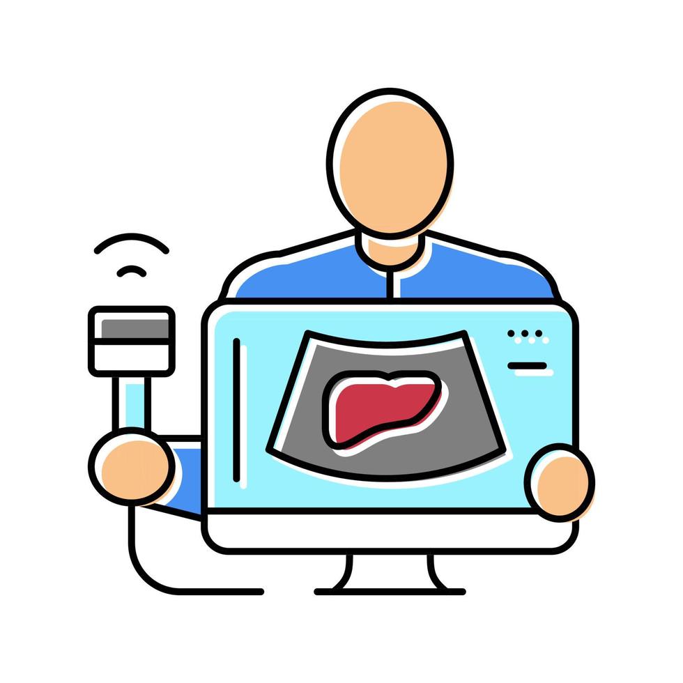 Farbsymbol-Vektorillustration für die Ultraschall-Lebergesundheitsprüfung vektor