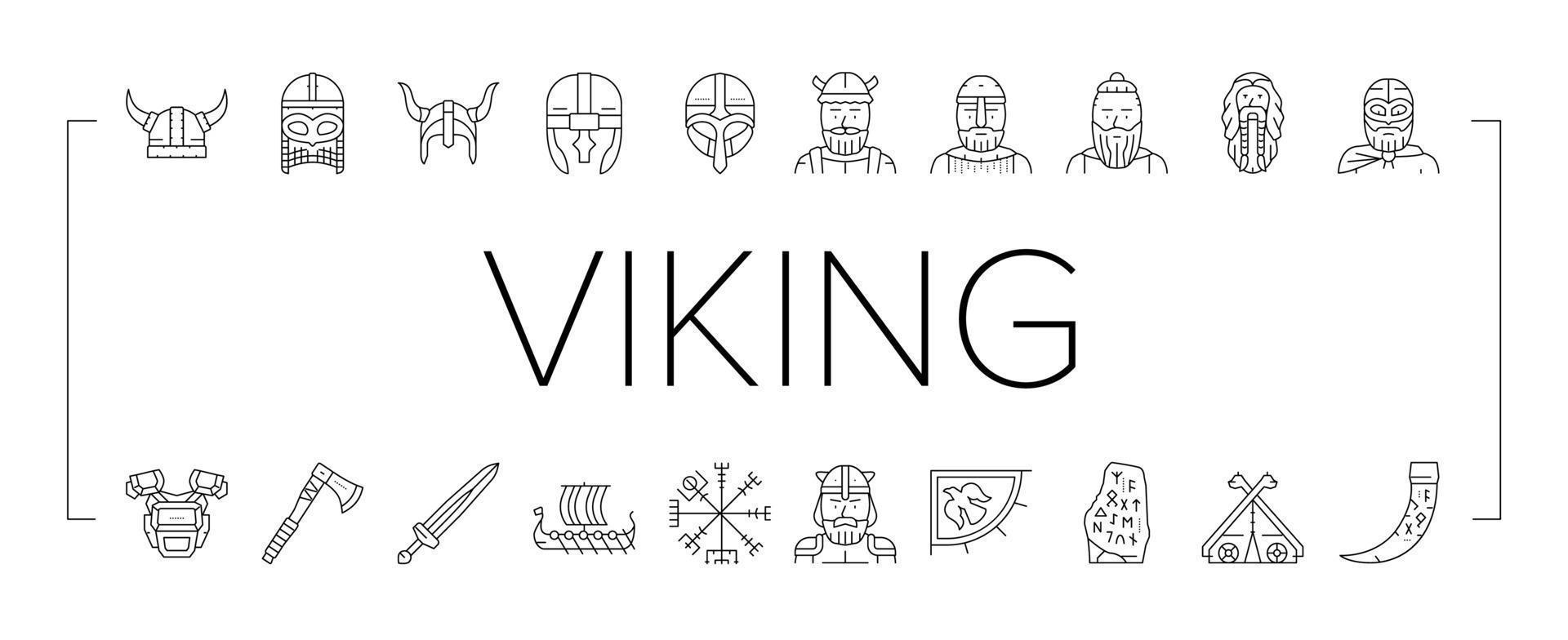 viking medeltida Nordisk hjälm ikoner uppsättning vektor