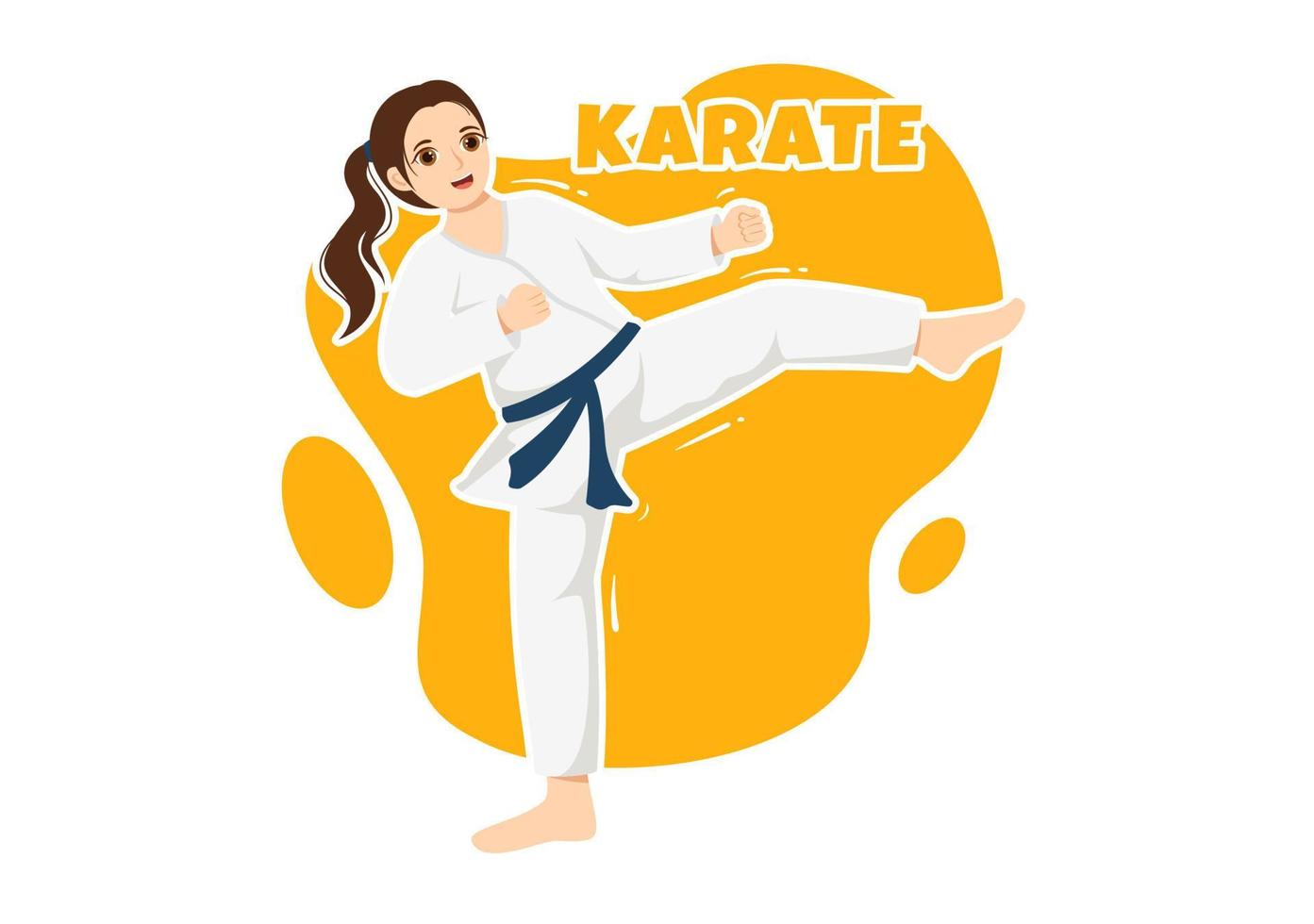 barn håller på med några grundläggande karate krigisk konst rör sig, stridande utgör och bär kimono i tecknad serie hand dragen för landning sida mallar illustration vektor