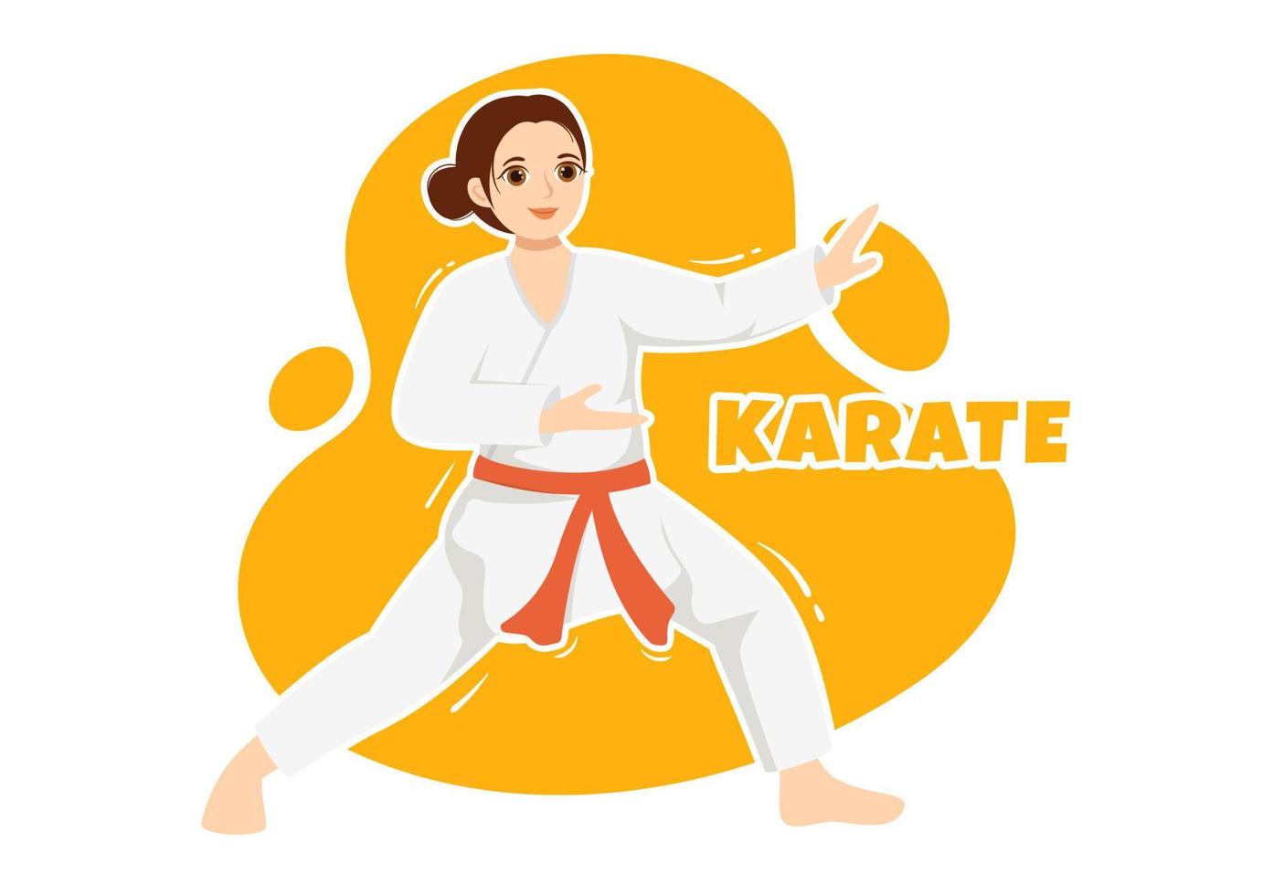 barn håller på med några grundläggande karate krigisk konst rör sig, stridande utgör och bär kimono i tecknad serie hand dragen för landning sida mallar illustration vektor