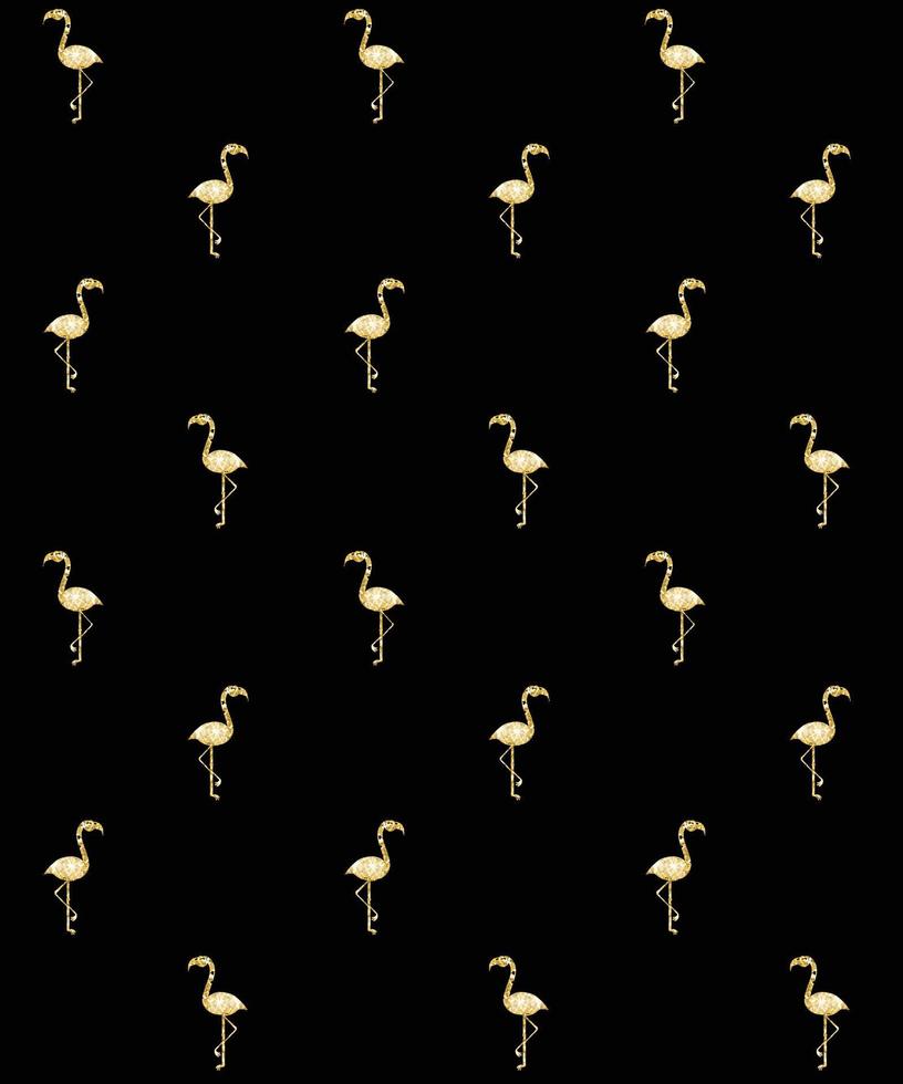 vektor sömlös mönster av gyllene glitter flamingo silhuett isolerat på svart bakgrund