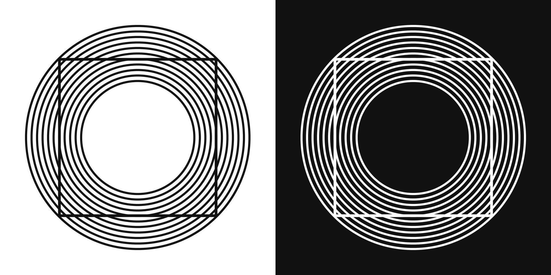 abstrakte geometrische figuren mit optischer täuschung und veränderter perspektivischer ansicht. Quadrat ist in Kreise eingeschrieben. vektor