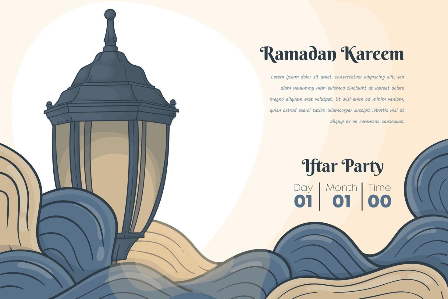 Laterne auf schwarzer Wolke in handgezeichnetem Design für Ramadan Kareem oder Eid Mubarak Template Design vektor