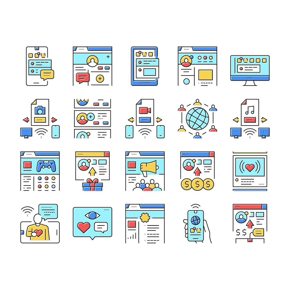 internet sociala medier samling ikoner som vektor