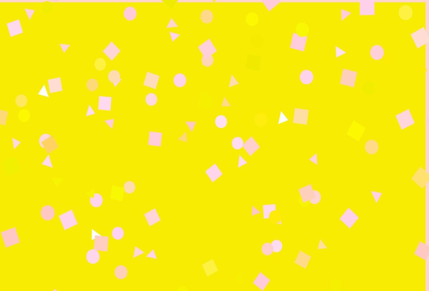 hellrote, gelbe Vektorvorlage mit Kristallen, Kreisen, Quadraten. vektor