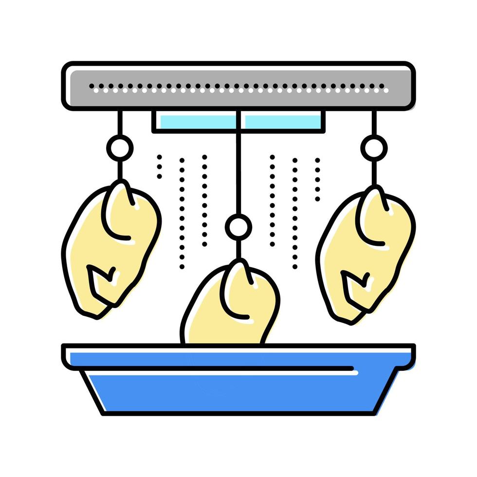 hühnerkadaver in der fabrik waschmaschine farbe symbol vektor illustration