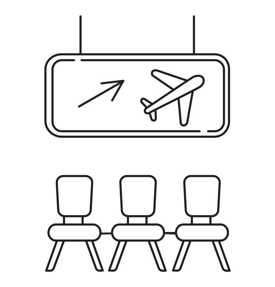 Symbolvektor für den Abflugbereich. Das Schild der Flughafentransitzone im Umrissstil wird angezeigt. Dashboard mit Fluggesellschaft und Pfeil vektor