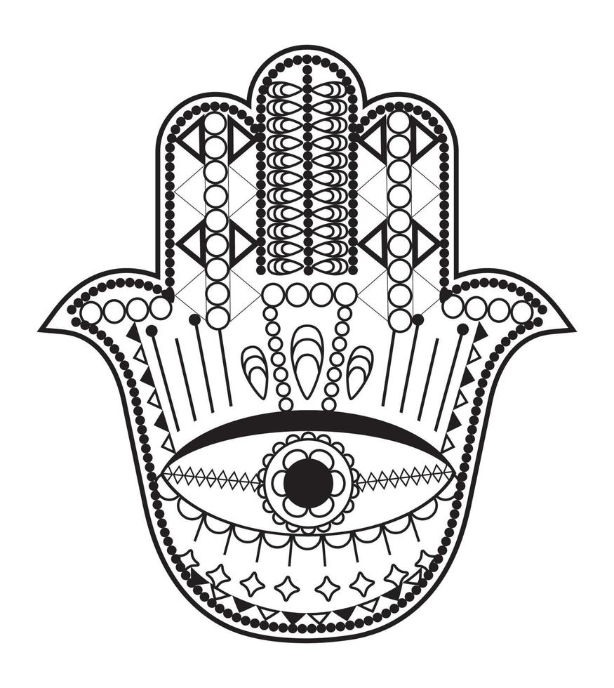 Hamsa-Handvektor mit mystischen, esoterischen Symbolen wie Pyramide, böser Blick. indische farbseite, tätowierung, hennaillustration. Wicca, astrologische, okkulte Kunst. vektor