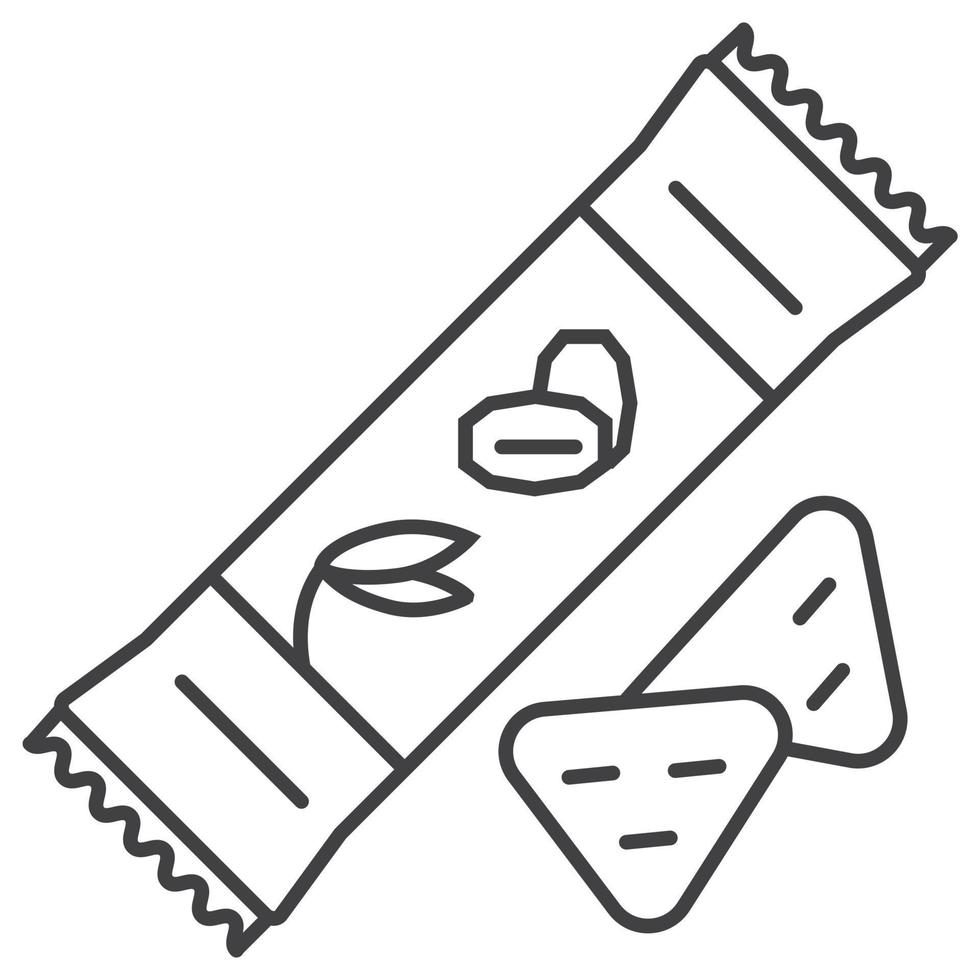 Müsli-Schokoriegel-Symbol. haferkekse, kuchenschild im umrissstil. Haferflocken, Pommes und schnelles Frühstück vektor