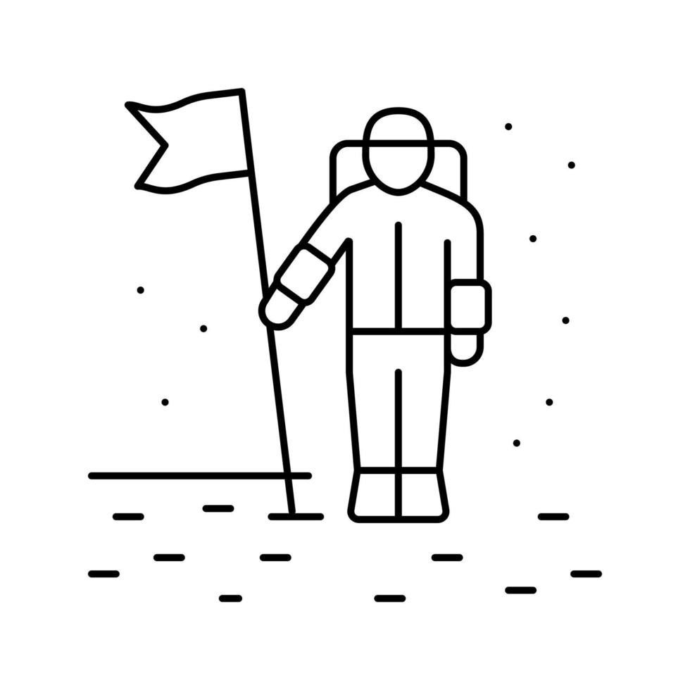 astronaut, der flag auf planetenoberfläche installiert, liniensymbol, vektor, illustration vektor