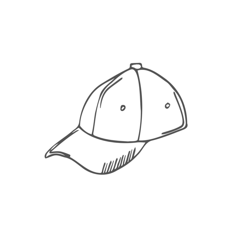 Vektor handgezeichnete Baseballmütze Umriss Doodle-Symbol. Baseballkappenskizzenillustration für Druck, Netz, Mobile und infographics lokalisiert auf weißem Hintergrund.