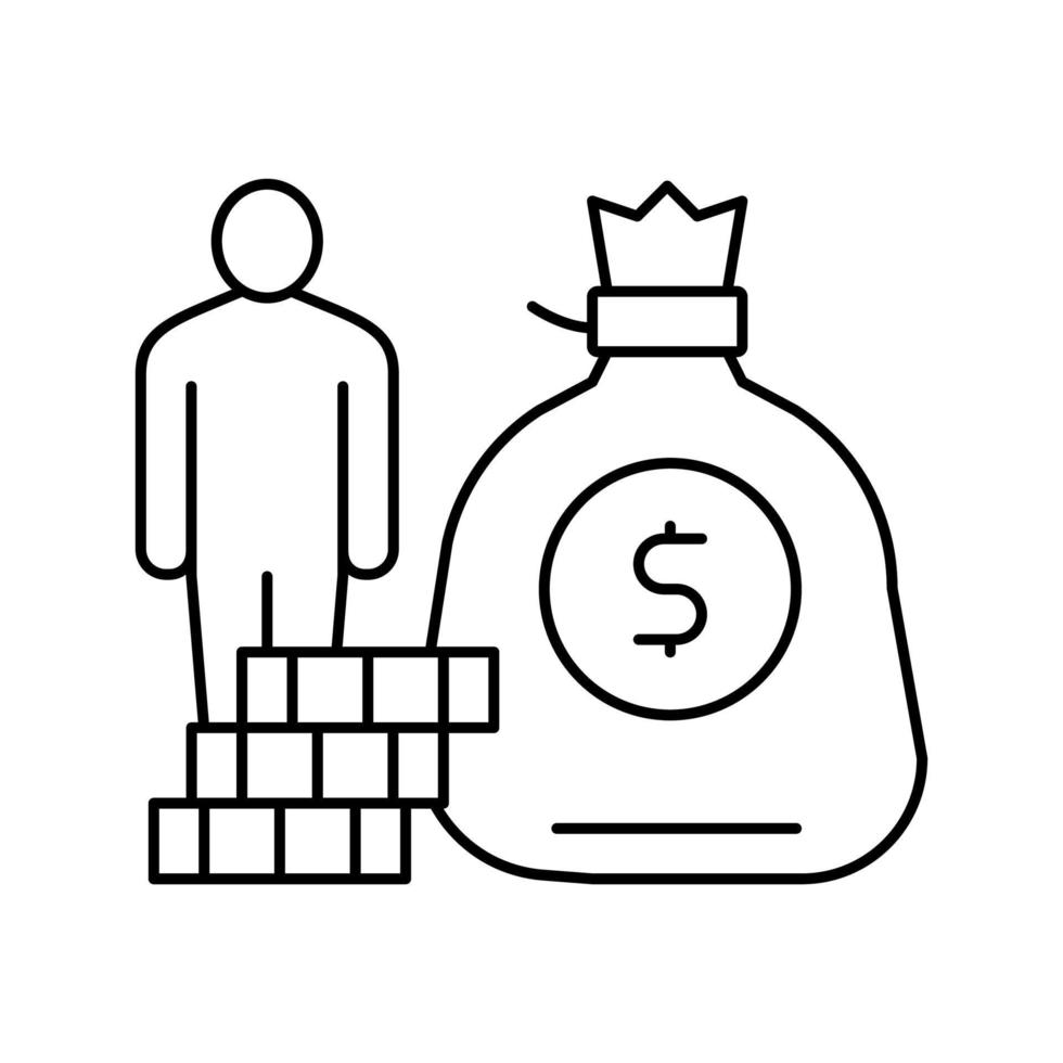 menschliche Geldbeutel und Münzhaufen Symbol Leitung Vektor Illustration