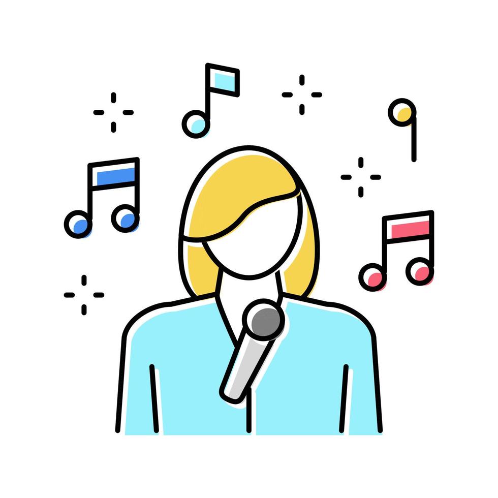 sångare kvinna sång låt i mikrofon Färg ikon vektor illust