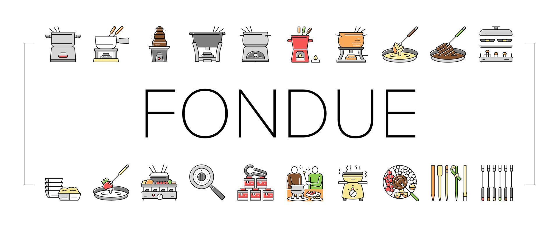 Fondue, das köstliche Mahlzeitikonen kocht, stellte Vektor ein