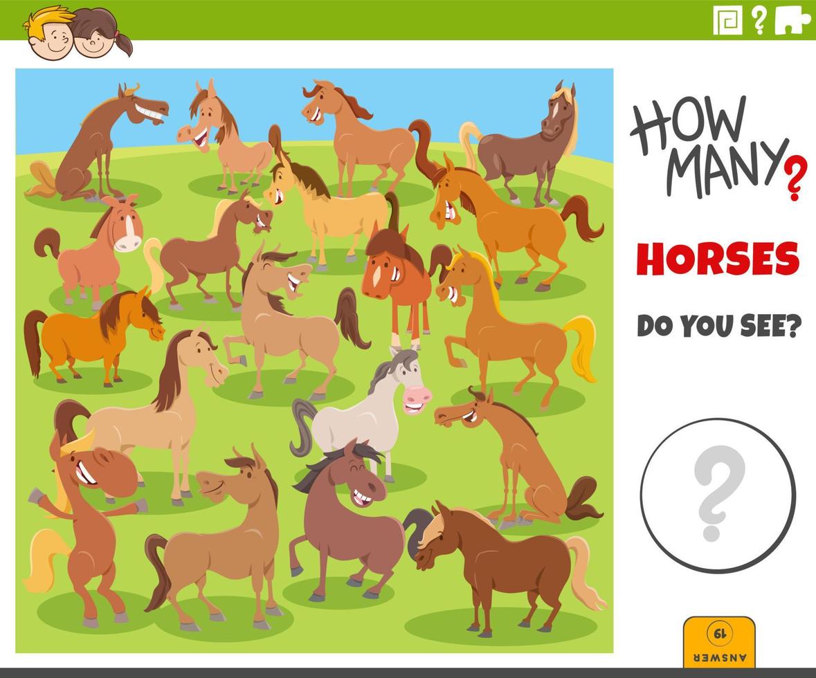 räkning tecknad serie hästar bruka djur pedagogisk spel vektor