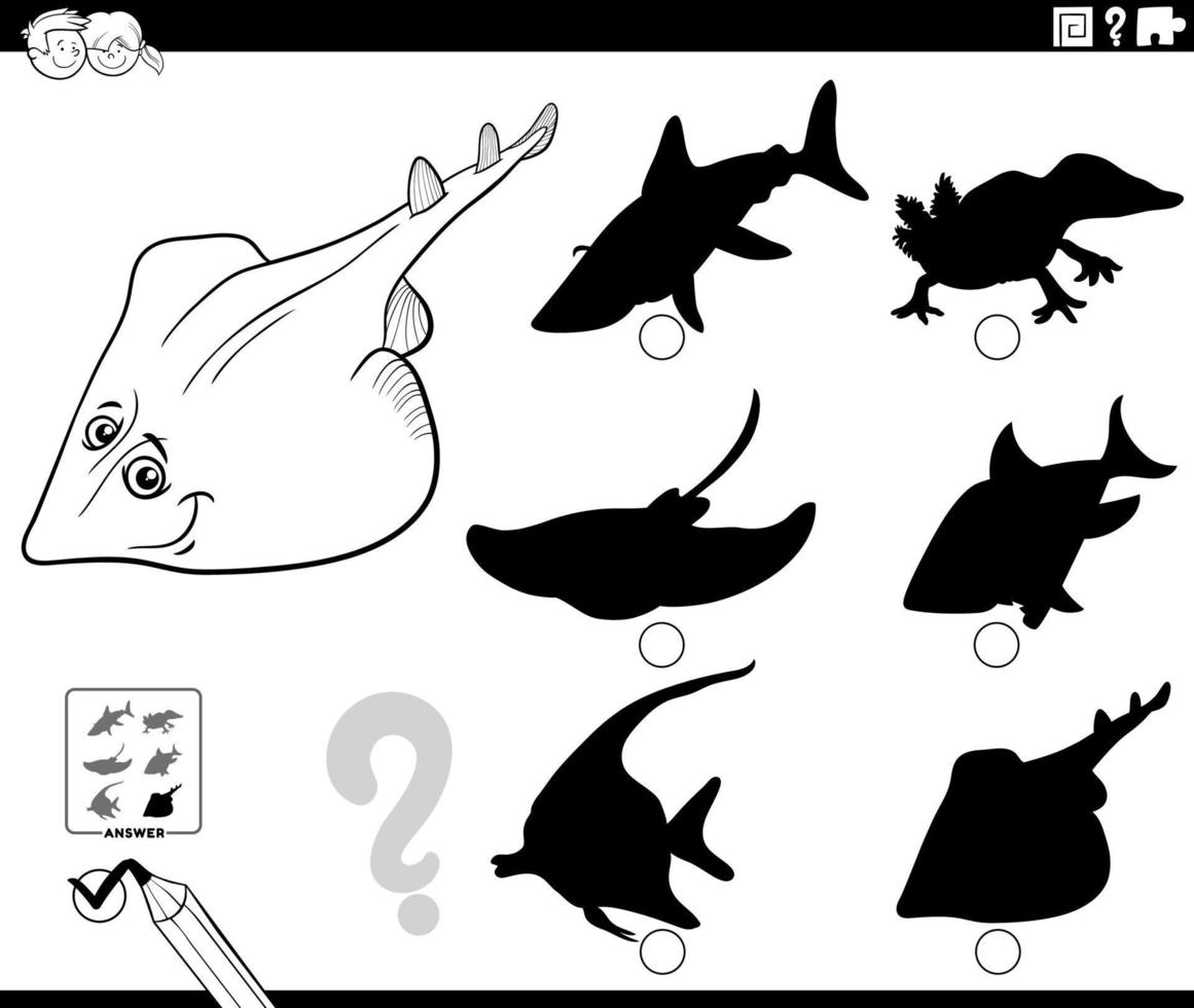 skugga spel med tecknad serie xyster fisk djur- färg sida vektor