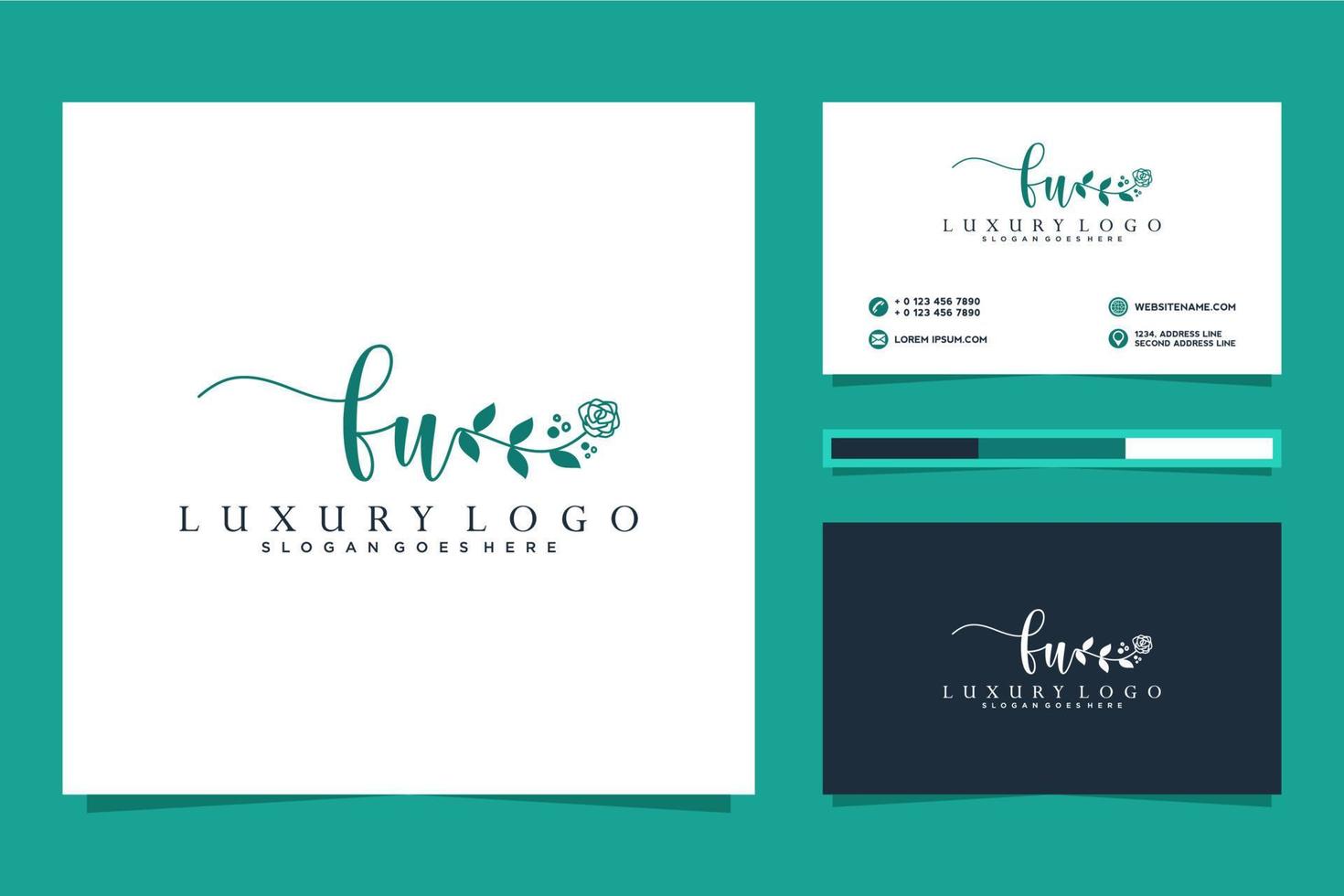 första fu feminin logotyp samlingar och företag kort templat premie vektor