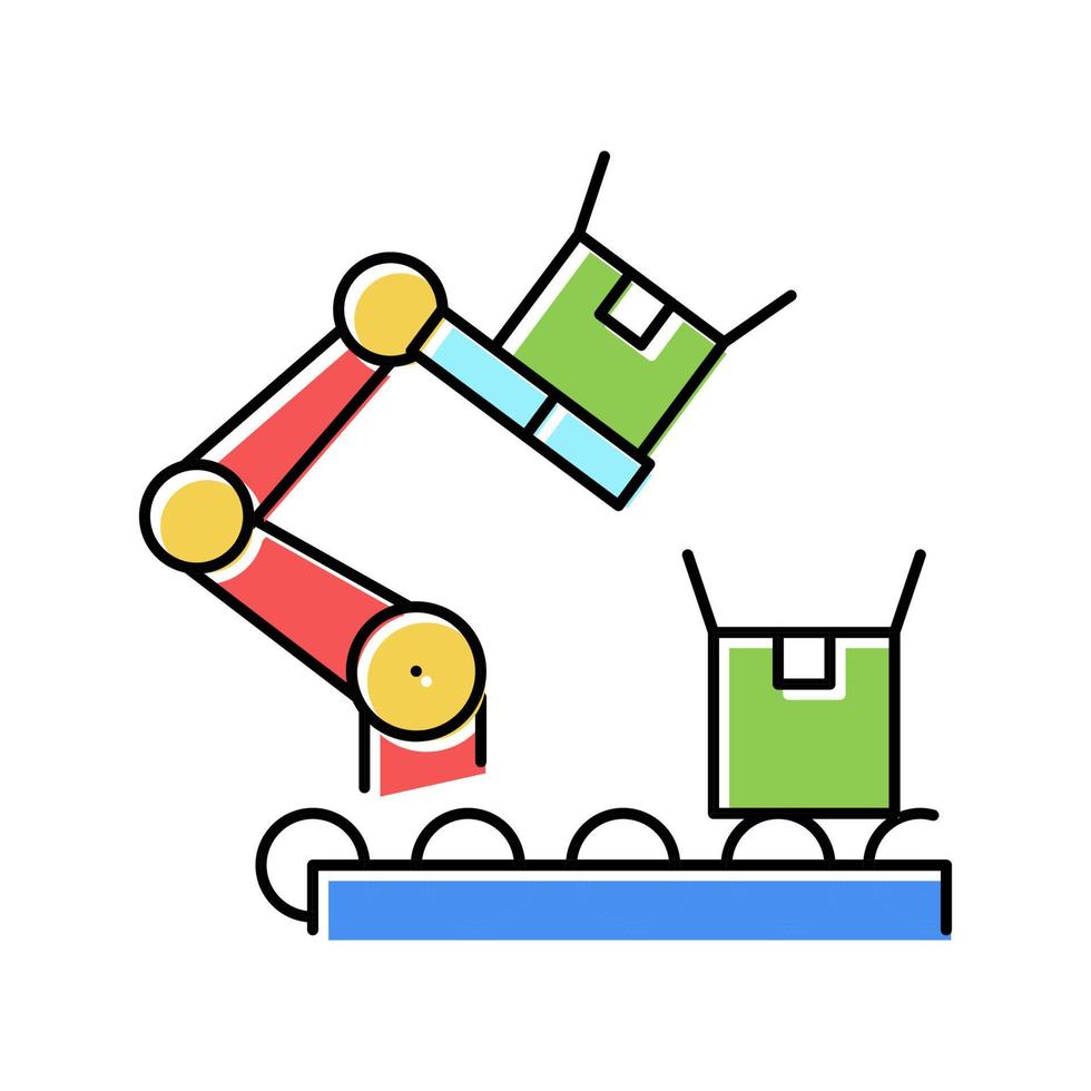fabrik robot transport låda på transportör färg ikon vektor illustration