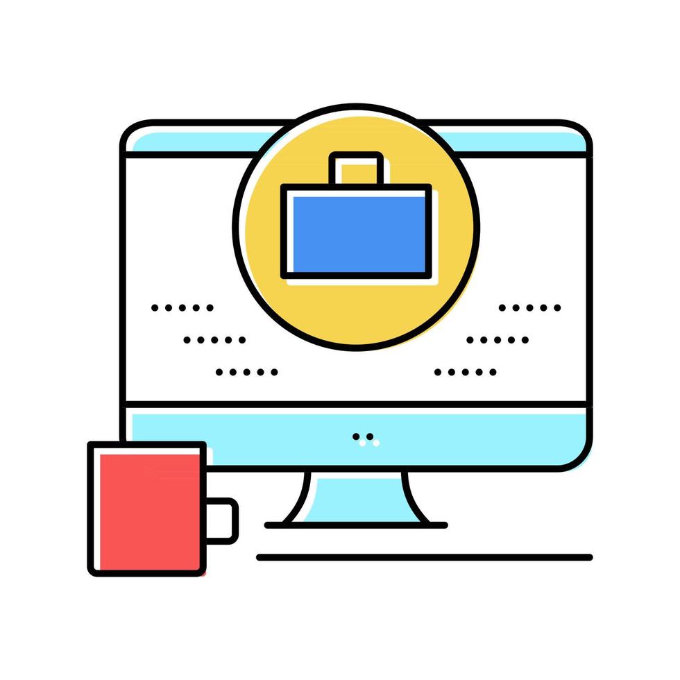 Farbsymbol-Vektorillustration für Remote-Arbeitscomputerbildschirm vektor