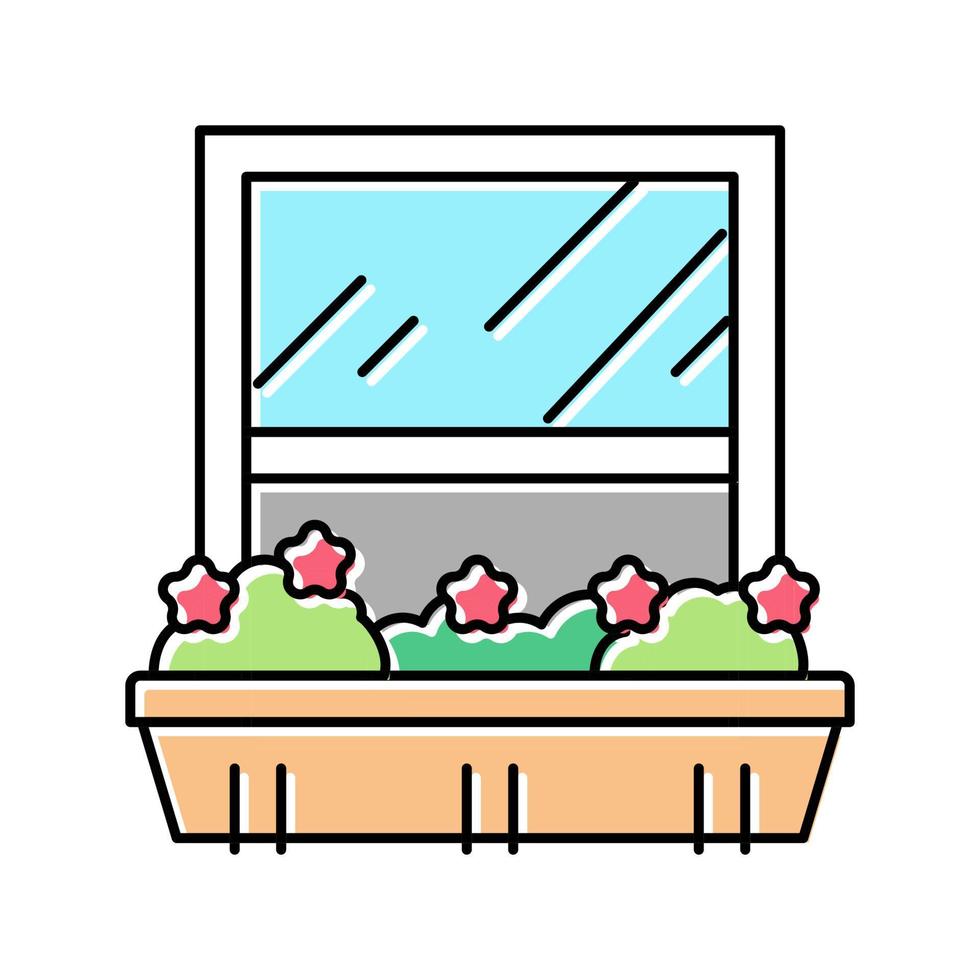wachsende heimische Pflanze auf der Fensterbank Topf Farbe Symbol Vektor Illustration