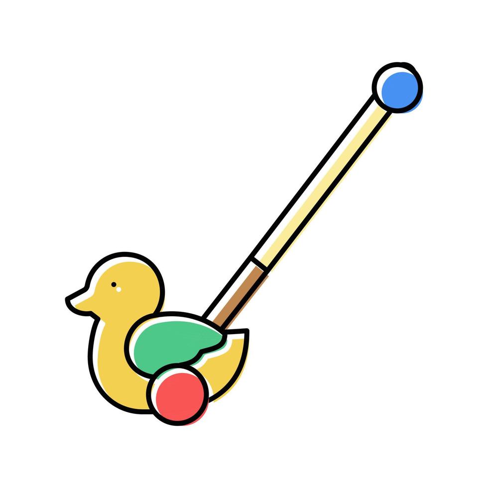 Duck stick push leksak färg ikon vektor illustration