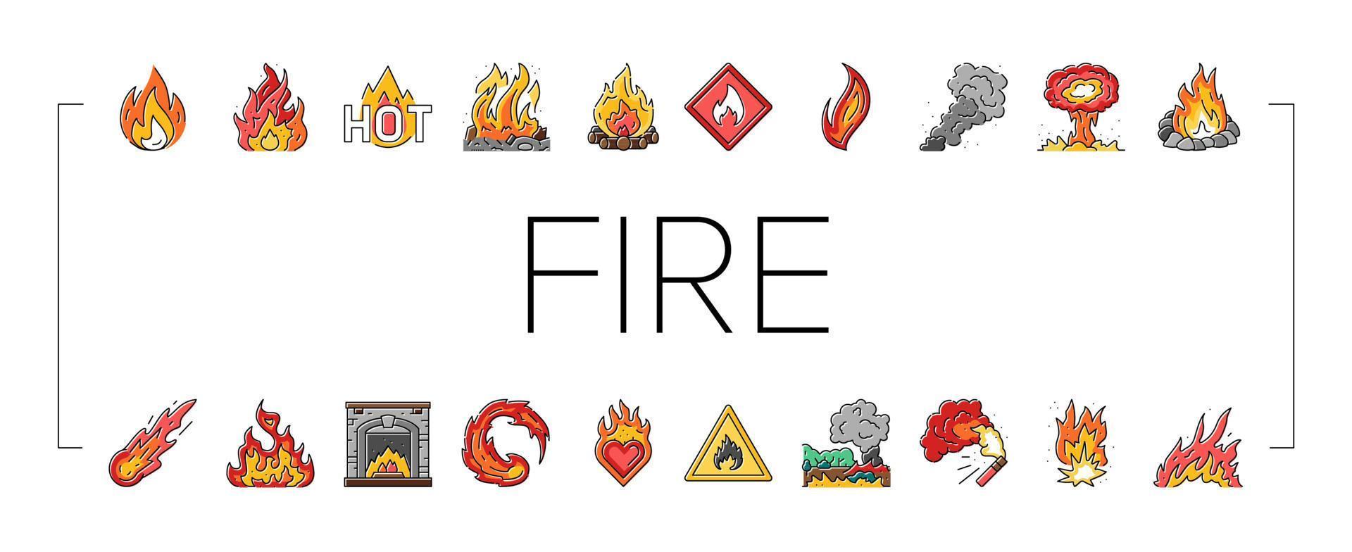 flamme heißes feuer brennen feuer hitze symbole set vektor