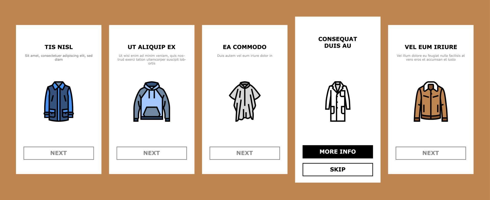 ytterkläder manlig Kläder tillfällig mode onboarding ikoner uppsättning vektor
