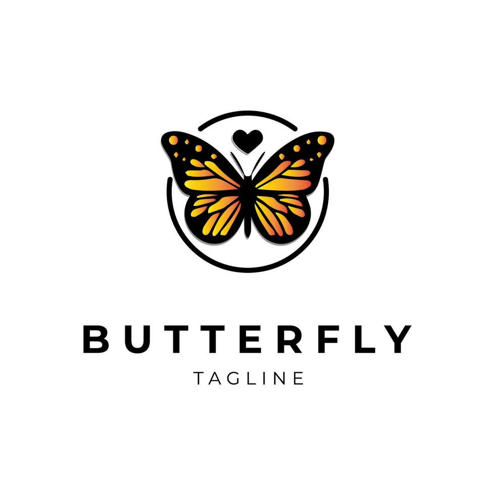 Logo-Design-Vorlage mit goldenem Schmetterling und Liebe innerhalb des Kreises vektor