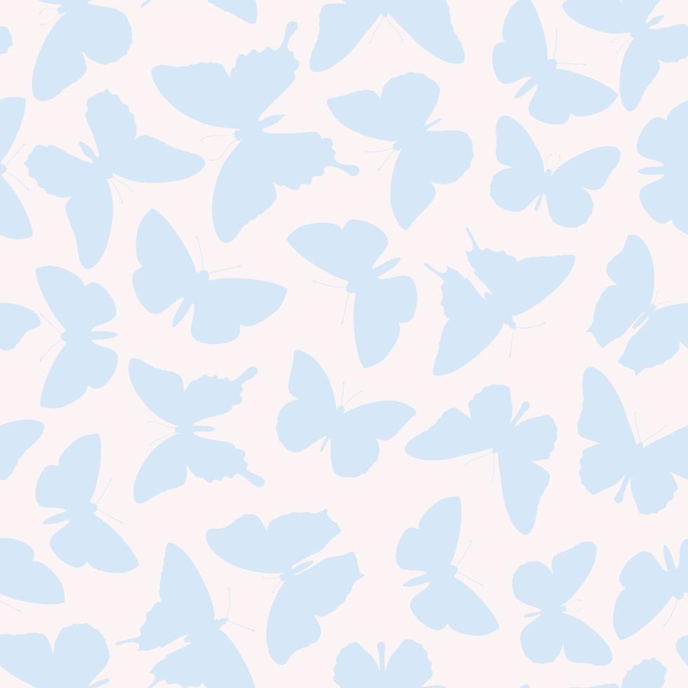 mönster av blå fjärilar på en mjölkig bakgrund i en platt stil för utskrift och dekoration. vektor illustration.