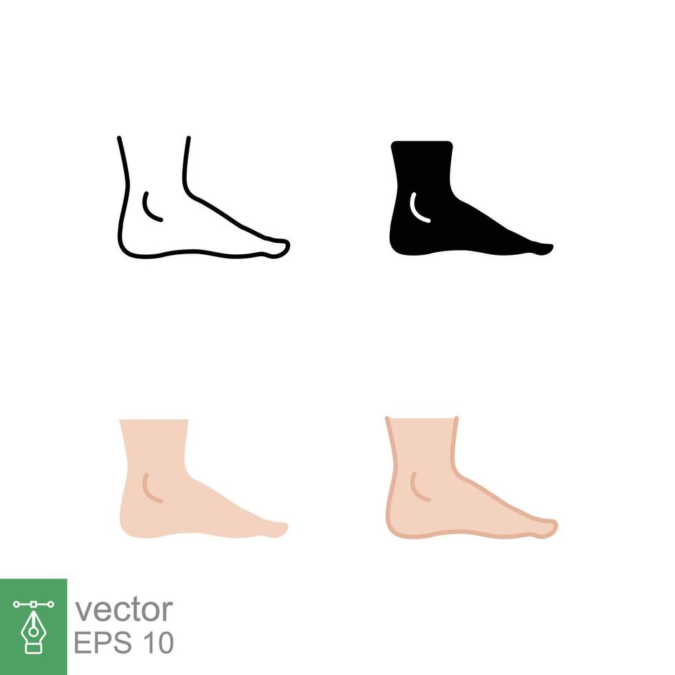 Fuß, Knöchelsymbol in verschiedenen Stilen. Satz von Knöchelzeichen-Vektorsymbolen, die in gefülltem Umriss, Linie, Glyphe und solidem Stil entworfen wurden. Vektor-Illustration isoliert auf weißem Hintergrund. Folge 10. vektor