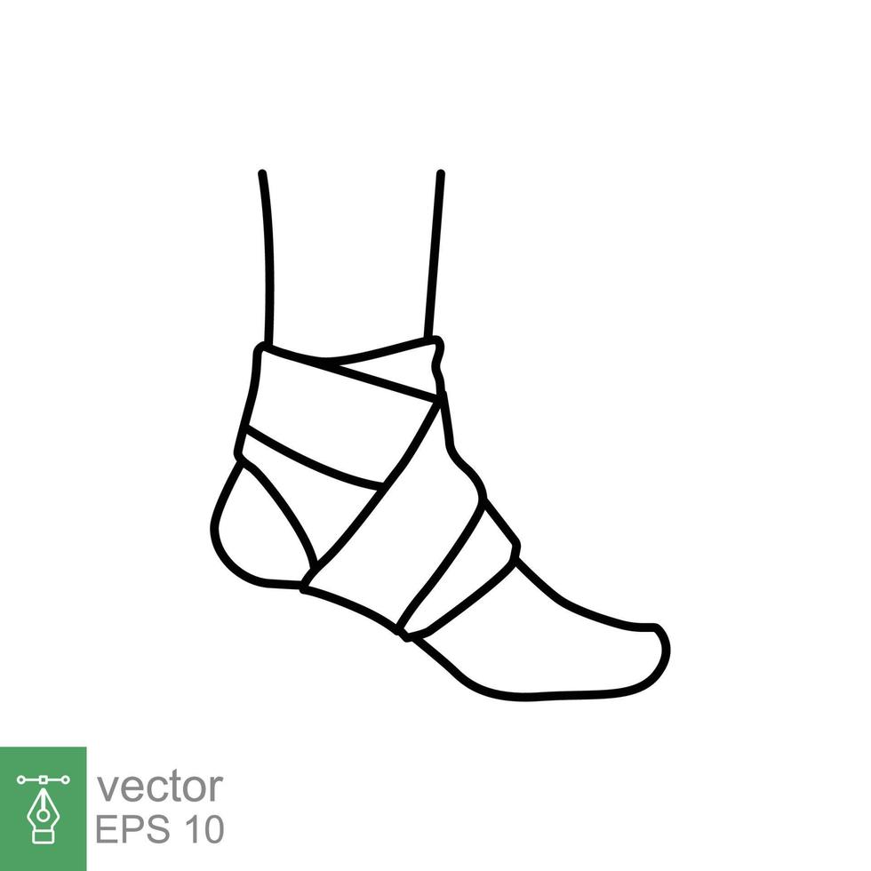 Symbol für die Fuß-, Knöchelwickellinie. Gliederungsstil kann für Web, Handy, ui verwendet werden. schmerz, hüfte, ortho, anatomie, körper, pflegekonzept. Vektor-Logo-Illustration isoliert auf weißem Hintergrund. Folge 10. vektor