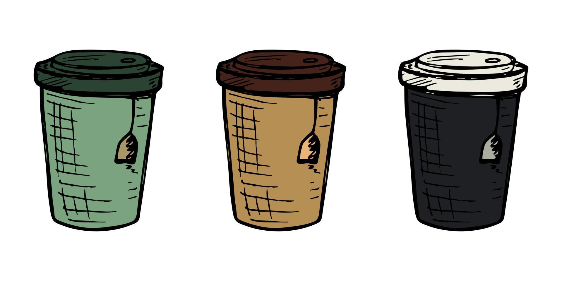 nette tasse tee- oder kaffeeillustration. einfache Cup-Cliparts. gemütliches Zuhause-Doodle-Set vektor