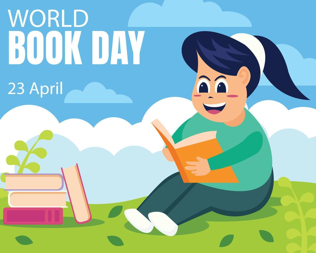illustration vektor grafisk av flicka är läsning en bok i de parkera, perfekt för internationell dag, värld bok dag, fira, hälsning kort, etc.
