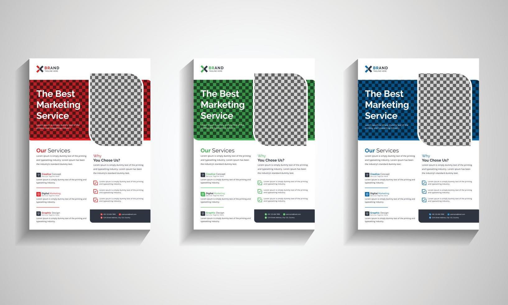 modernes Corporate Business Werbeflyer-Design-Vorlagenset mit roter, grüner, blauer Farbe für Promotion, Marketing, Business-Flyer-Set vektor