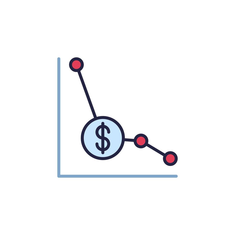 Graf med dollar devalvering vektor finansiell kris begrepp färgad ikon