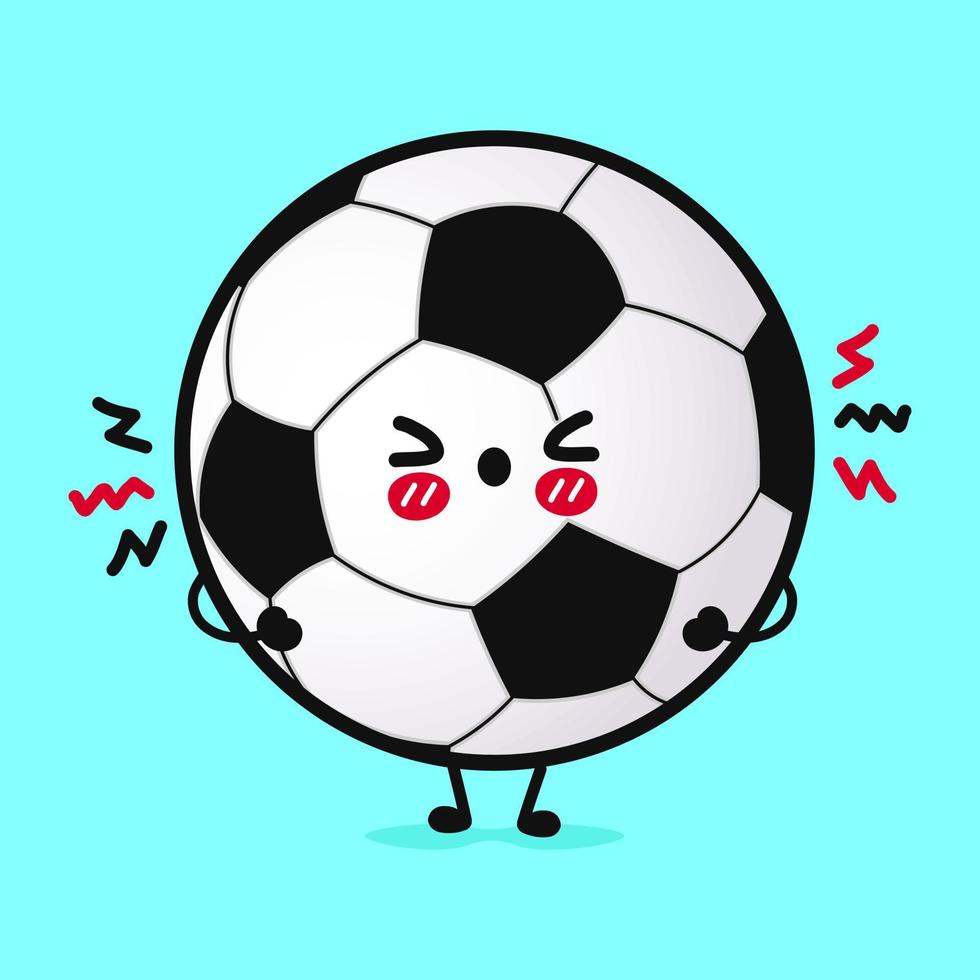 söt arg fotboll boll karaktär. vektor hand dragen tecknad serie söt karaktär illustration ikon. isolerat på blå bakgrund. ledsen fotboll boll karaktär begrepp
