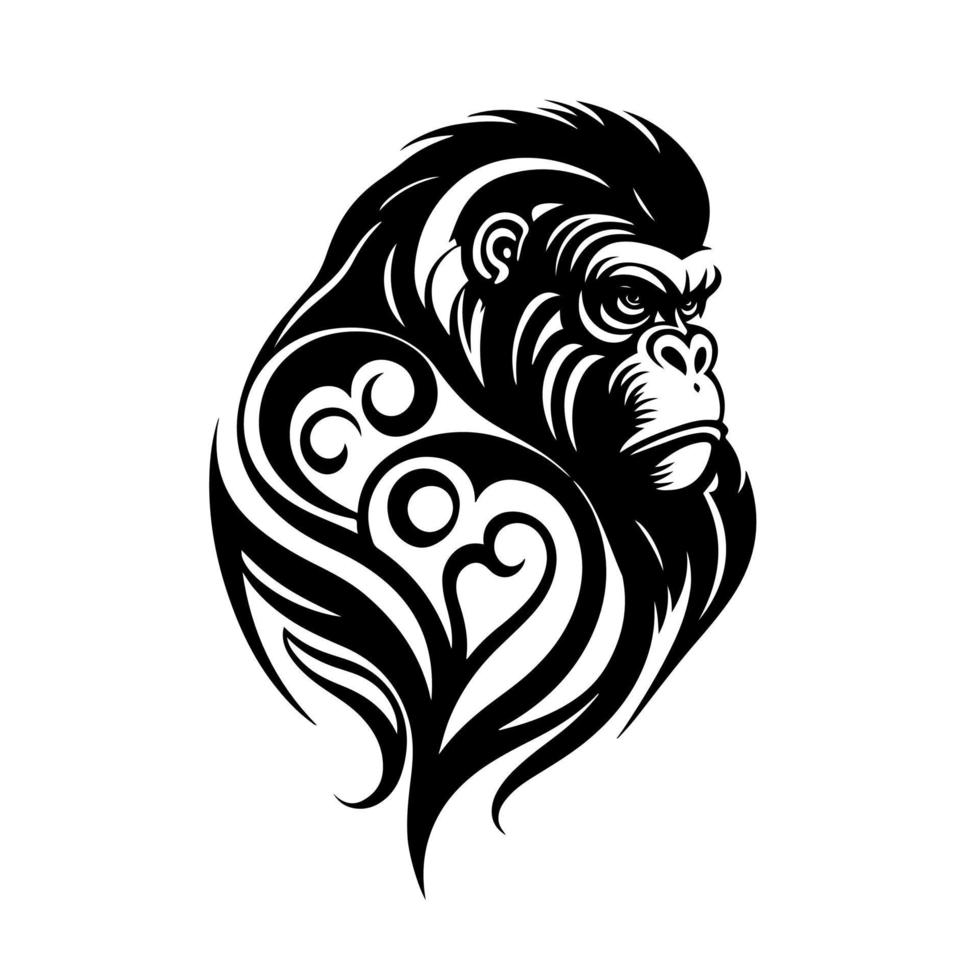 svart och vit porträtt av en arg gorilla. dekorativ illustration för tatuering, logotyp, emblem, tecken, broderi. vektor