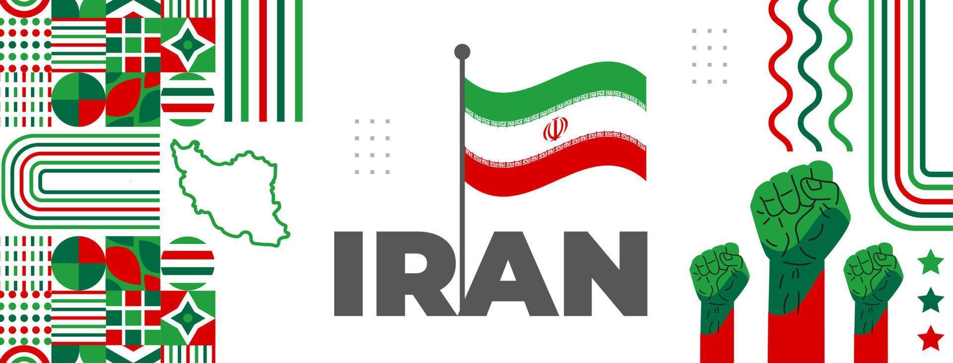 iran nationell dag baner med Karta, flagga färger tema bakgrund och geometrisk abstrakt retro modern röd och grön Färg design mall. iran nationell dag baner. iran oberoende dag bakgrund. vektor