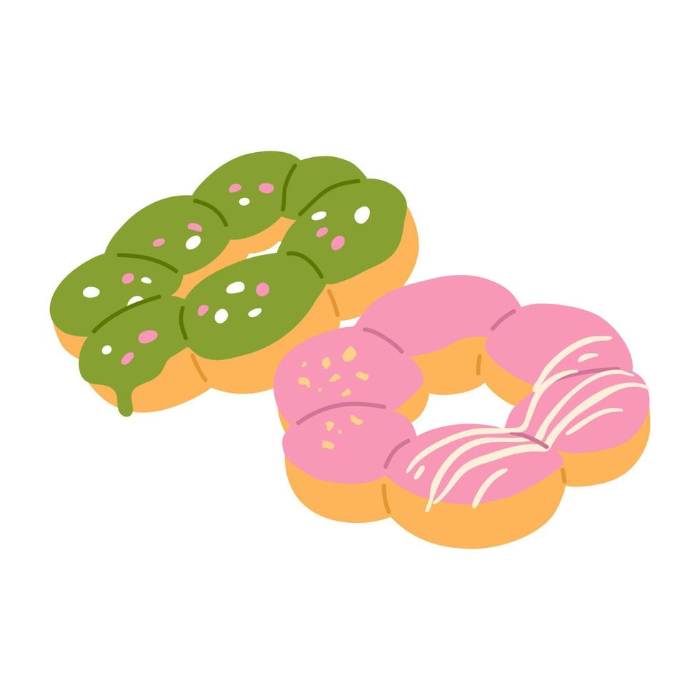 Doodle asiatisches Essen Waffeln Donuts vektor