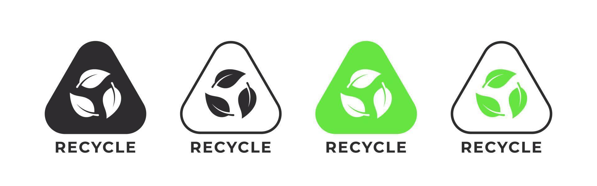 Ikonen des Recyclings. aus recycelten Materialien hergestellt. Verpackung und Recycling. Vektor-Illustration vektor